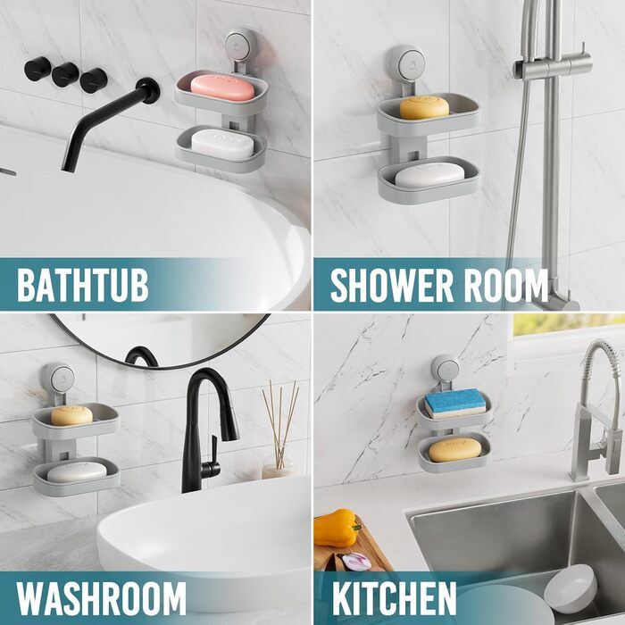 Настінний тримач для мила з піддоном TAILI, сірий, 5 кг, без свердління, для ванної/душу/кухні