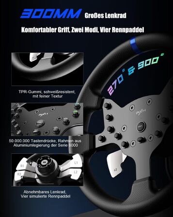 PXN V99 ігровий кермо з педалями та перемикачем передач – 3.2 Nm Force Feedback, 270°/900°, 11.8 дюймів, 4 лопаті перемикання передач, додаток Tools – кермо для PC, Xbox та PS4