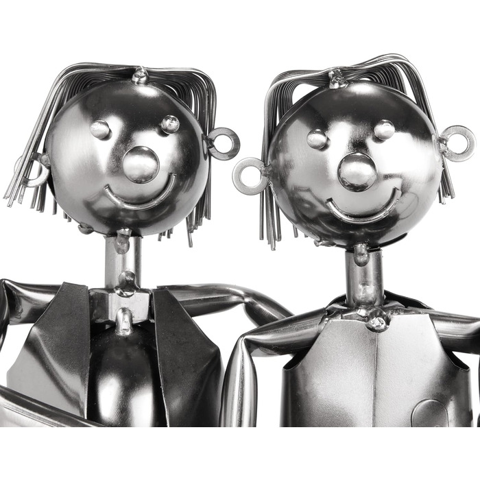 BRUBAKER Bottle Holder Men Loving Couple on Bench - Wine Bottle Holder Man + Man Silver - Bottle Stand Metal Figure Love - Metal Sculpture Gift for Married Couples with Gift Card