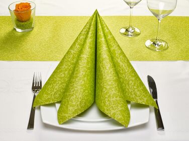 GRUBly Table Runner Table Band GREEN Ornament Summer, Luxury AIRLAID, 30cm x 20m, Table Decoration for Wedding, Birthday, Spring Festival, Summer Party, Party