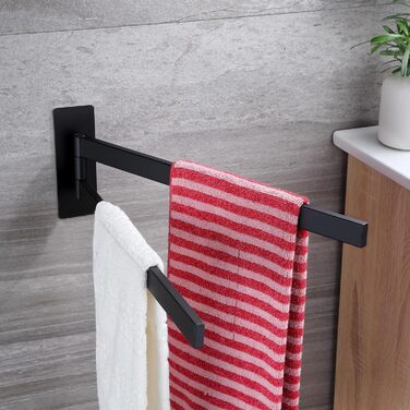 Підвісний тримач для рушників ZUNTO, 2 шт., поворотний 180°, не потребує свердління, нержавіюча сталь 304, для ванної та кухні, сріблястий (матова чорна), 40.8 см