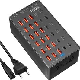 USB-станція зарядки 30 портів 150W USB-C, хаб для iPhone/Samsung/Pixel/планшетів. Мережевий адаптер живлення