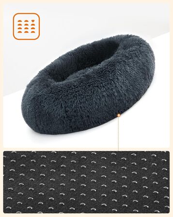 Кругле ліжко для собак та котів Feandrea, м'яке, донат, 60 см, темно-сірий, знімний наповнювач