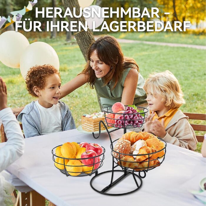 Багатоярусна підставка для фруктів Obst Etagere, чорна. 3 яруси, для кухні, вітальні, їдальні. Організація зберігання, економія місця.