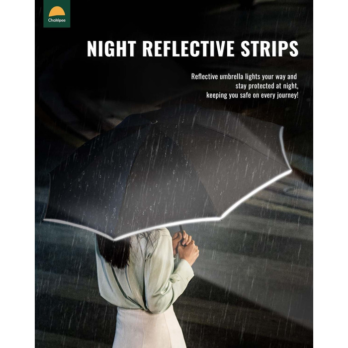 Чакіпі Регульований парасолька великого розміру, стійкий до сильного вітру, з відбиваючим покриттям, для чоловіків та жінок – автоматичний парасолька-тростина, компактний, для подорожей, чорний, покриття 210T, діаметр 106 см