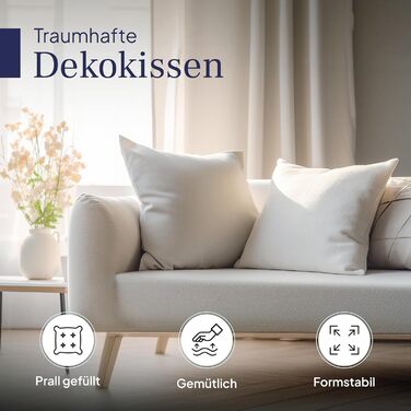 Подушки Gentle North 50x50 см, 4 шт — декоративні подушки для ліжка та дивана, з наволочкою на блискавці, для наповнення, білі, Ökotex, пральні до 60°C