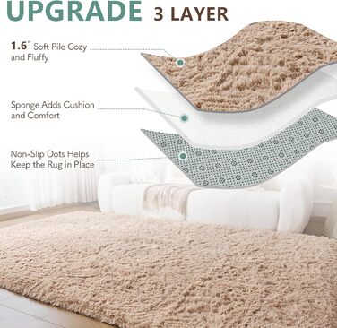 CHOSHOME Килим для спальні, вітальні: м'який, сучасний, з високим ворсом, антиковзаюча підкладка, для дитячої кімнати, шаги, 90x150 см (Бежевий, 150x240 см)