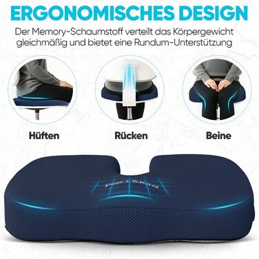 Крісло-подушка FORTEM: м'яке сидіння з memory foam для офісного, ігрового та автомобільного крісла. Знімна наволочка, великий розмір (блакитна сітка)
