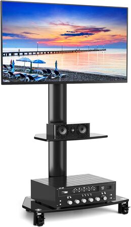 Rolling TV Stand with Wheels - Adjustable Height & Swivel for 27-70 inch Flat & Curved TVs (VESA 400x400, 50kg)