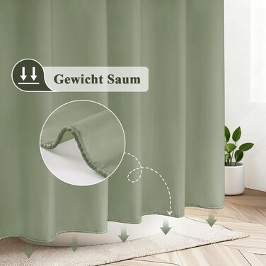 Штора для душу EurCross 180x200 см, водонепроникна, текстильна, зелена, з кільцями (1 шт)