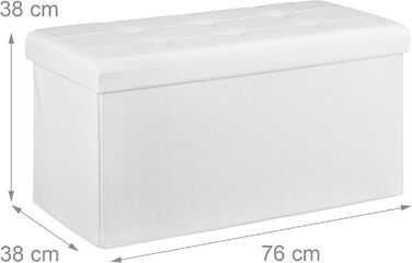 Складна пуф-лавка Relaxdays XL з ящиком для зберігання, біла, 38x76x38 см, м'який сидячий куб із підставкою для ніг