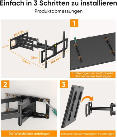 Кронштейн для телевізора FORGING MOUNT HY9458 для XXL TV 60–120 дюймів, до 125 кг, поворотний та нахильний, висувний подвійний важіль 1090 мм, VESA до 900x600мм