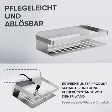 ovimar Shower Caddy Christianso | rectangular | silver | Stainless Steel | No Drilling | Adhesive | Shower Shelf | Space-Saving Attachment | For Bathtub or Shower | Storage for Shower Gel...