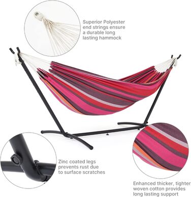 Hammock with stand, double cotton with stand for 2 people, portable outdoor & indoor patio, yard, garden, weight capacity up to 200 KG, Red