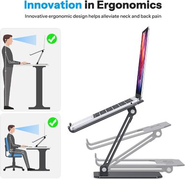 Підставка для ноутбука OMOTON з алюмінію, регульована по висоті, ергономічна, складна, чорна (11-16 дюймів)