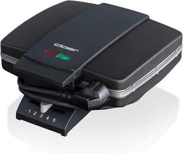 Вафельниця Cloer 1445 для приготування традиційних бельгійських вафель, 930 Вт, індикатор нагріву, матове покриття, великі вафлі (7x4x1,7 см)