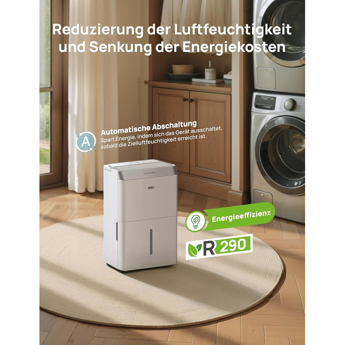 Dreo Електричний осушувач повітря 20л/24г - для приміщень 37 м², енергозберігаючий, тихий, з керуванням через App & Alexa, 3 режими, таймер, регулювання вологості, з відводом води, для спальні та ванної кімнати, білий