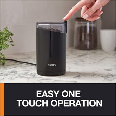 Кавомолка та млин для спецій Krups F20342 – потужний двигун, регульований помел, 75 г, з нержавіючої сталі, захисний кришка, протиковзаючі ніжки, чорний