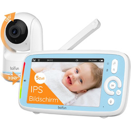 BOIFUN Дитячий відеоняня з камерою, 5' 720P IPS, без Wi-Fi, нічне бачення 360°, датчик шуму/температури, двосторонній зв'язок, радіус дії 300м, Plug & Play, акумулятор 3050mAh, колискові