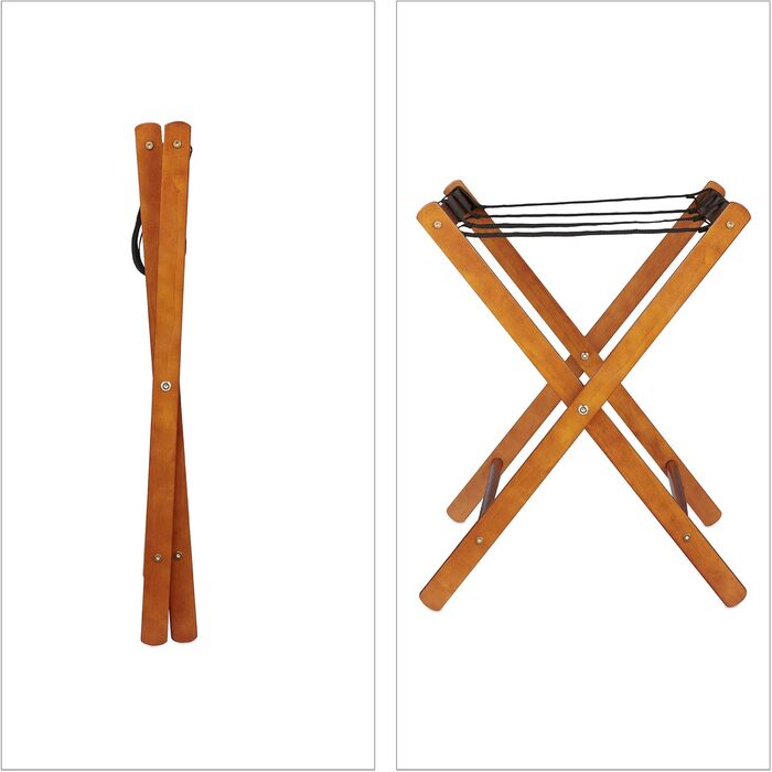 Relaxdays Folding Luggage Rack, Wooden Baggage Stand, HBT: 54.5 x 66 x 44 cm, Suitcase Stool for Hotel & Home, Natural