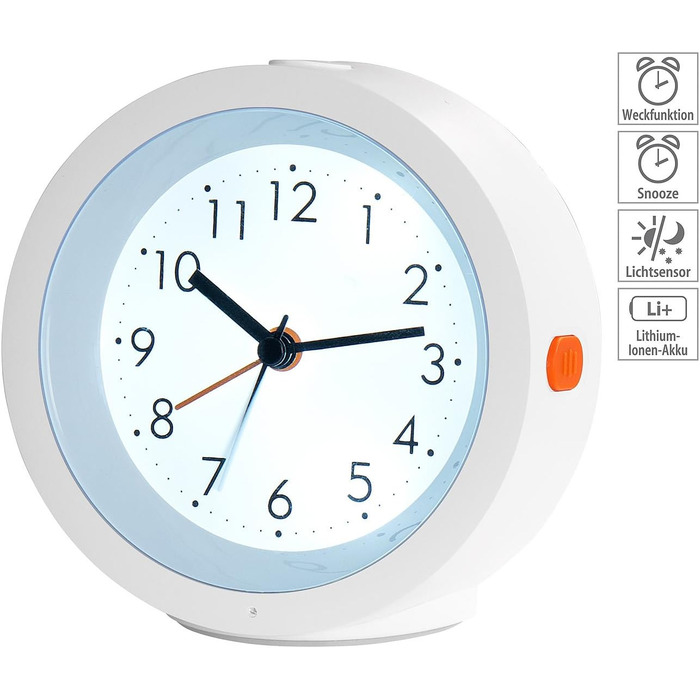 infactory Alarm Clock Quiet: Analog Quartz Clock, Silent, Night Light, Light Sensor, Battery (Analog Travel Alarm Clock, Absolutely Silent, LED Clock with Battery Operation)