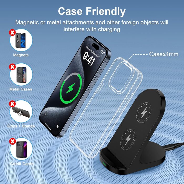 Бездротова зарядка Induktive 15W: швидка підставка для Google Pixel, Samsung Galaxy, iPhone