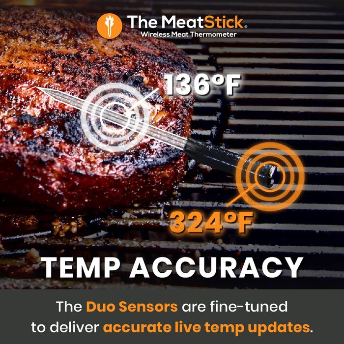 Термометр для м'яса MeatStick з додатком: бездротовий термометр для приготування м'яса з радіусом дії 10м, точний датчик температури до 300°C, термометр для гриля з датчиком 92мм, з зарядним пристроєм TC600P