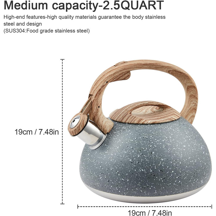 Чайник-заварник зі сталі, 2.2л (сірий) - для плити, індукції