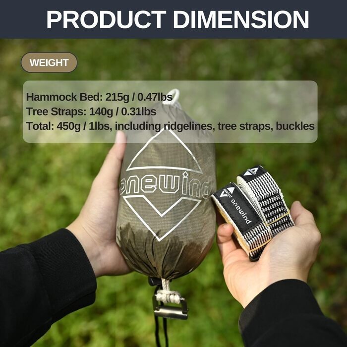 onewind Lightweight Camping Hammock for Backpackers, Portable, Compact, Ideal for Hiking, Camping, and Travel (Od Green-11' With 12' Hexagon Tarp, 11' with 12' Tarp)