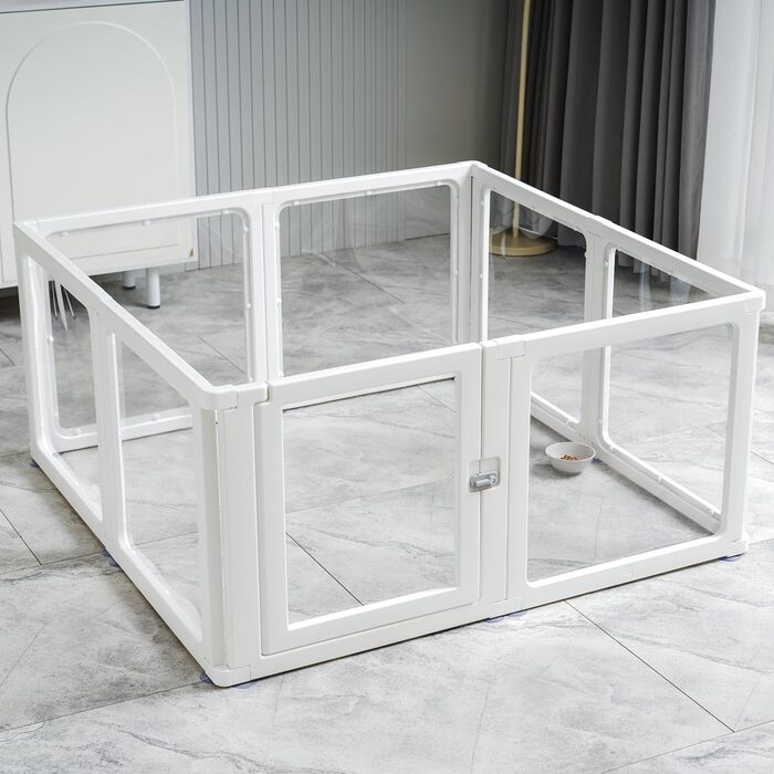 Летіж для цуценят на 8 місць, розкладний, 60 см, прозорий, для собак, котів, кроликів та дрібних тварин, з неслизьким дном, білий