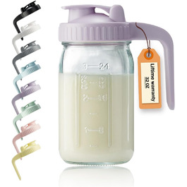 Glass Jug with Lid and V-Shaped Spout – 1 Liter Breast Milk Jug Double Leak-Proof, Milk Pitcher for Sun Tea, Juice, Cold Brewed Coffee, Breast Milk Storage Container