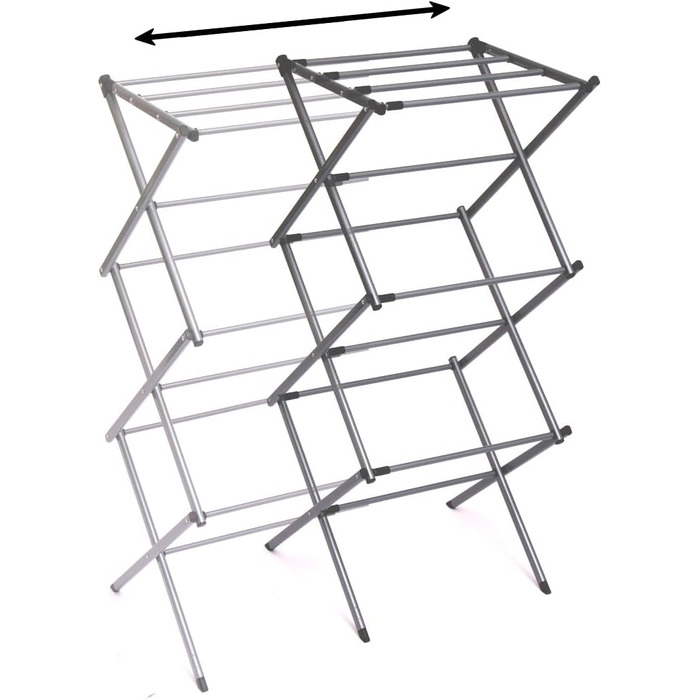 InnovaGoods - Folding and Extendable Metal Clothes Rack, 3 Height Levels, 11 Rods, Waterproof, Lightweight, Tool-Free Assembly, Iron, Silver, Size A
