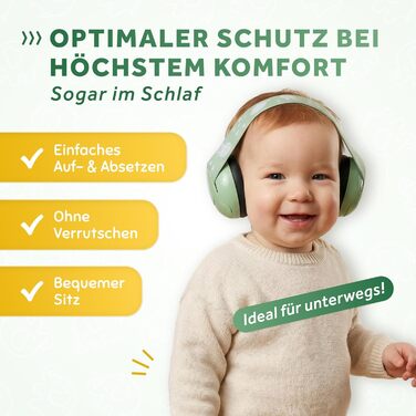 Schallwerk Mini+ - Навушники-захисники вух для малюків - високоякісні шумозаглушувачі для дітей - захист вух для дітей, захист вух для немовлят, навушники-захисники вух для немовлят, шумозаглушувачі Matcha Green