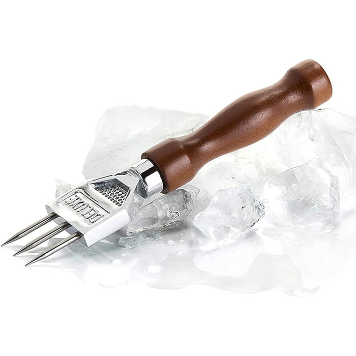 4X Ice Pick - Wood Chopper with Solid Wood Handle, Ice Crusher with Three 304 Stainless Steel Tips for Cocktail Barista