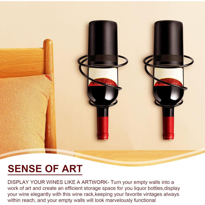 Настінна полиця для вина Happysnow (6 шт.) - органайзер для винних пляшок з металу, з кріпленням
