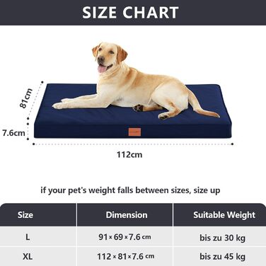 Orthopedic Dog Bed, Dog Sofa with Egg Crate Foam for Large Dogs, 112 x 81 cm, Removable and Washable, Non-Slip Bottom, (L 112 x W 81 x H 8 cm, Navy Blue)