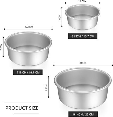 Cake Pan Set - Round Baking Pans made of Anodized Aluminum with Non-Stick Coating, Removable Bottom (1, 3 Sizes)