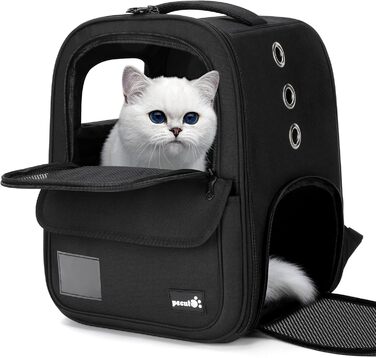 Рюкзак для кота Pecute, 6 кг, для маленьких собак, дихаючий, з безпечним тросом та замком, чорний