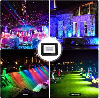 RGB LED прожектор 50 Вт для вулиці, 16 млн кольорів, 20 режимів, розумний водонепроникний світильник IP68 для саду та декору