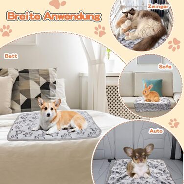 3 шт. м'яка ковдра для собак, котів, 110x80 см та 80x100 см, сіра. Практична, миюча, для дому та подорожей.