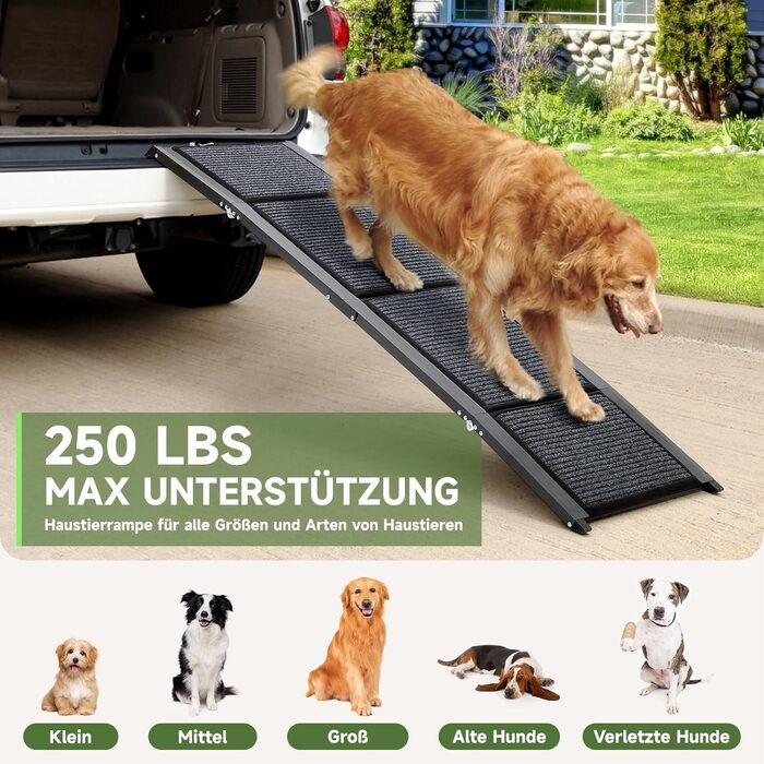 Рампа для собак Fellie - складана, для великих, середніх та малих собак, до 100 кг, 170 см