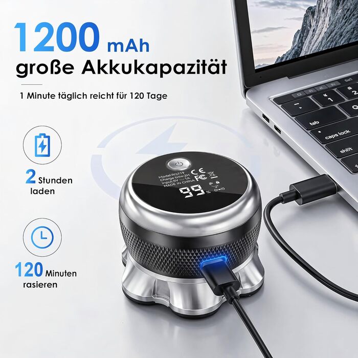 ICARE Машинка для гоління голови чоловіча 7D з магнітною голівкою, IPX6, USB-C, 1200mAh, сухе/вологе гоління + 2 насадки