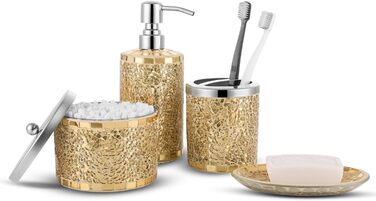 Набір аксесуарів для ванної кімнати, 4 шт., золотий, з дозатором мила, скляницями для ватних паличок, тримачем для зубних щіток та мильничкою