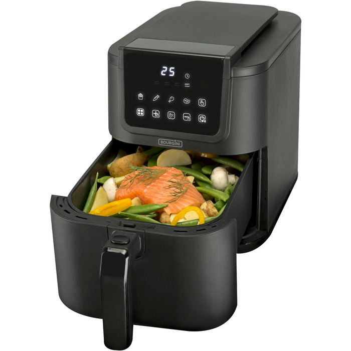 Фритюрниця BOURGINI з керамічним покриттям, 5 літрів, 1500 Вт, чорна (без шкідливих речовин)