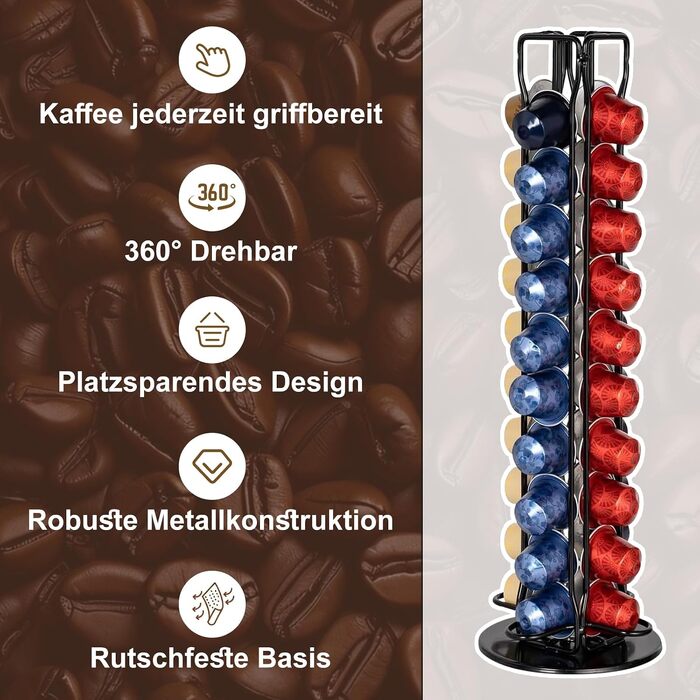 Органайзер-холдер для капсул Nespresso Original, поворотний на 360°, на 40 капсул, чорний