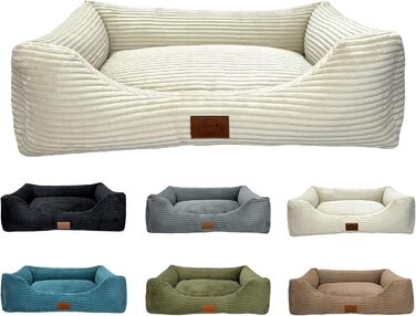 Ортопедичне ліжко для собак Elropet з м'якого корду, кошик для собак (Оливковий, Кремово-білий), XS/S/M/L/XL, XXL (145x110x30cm)