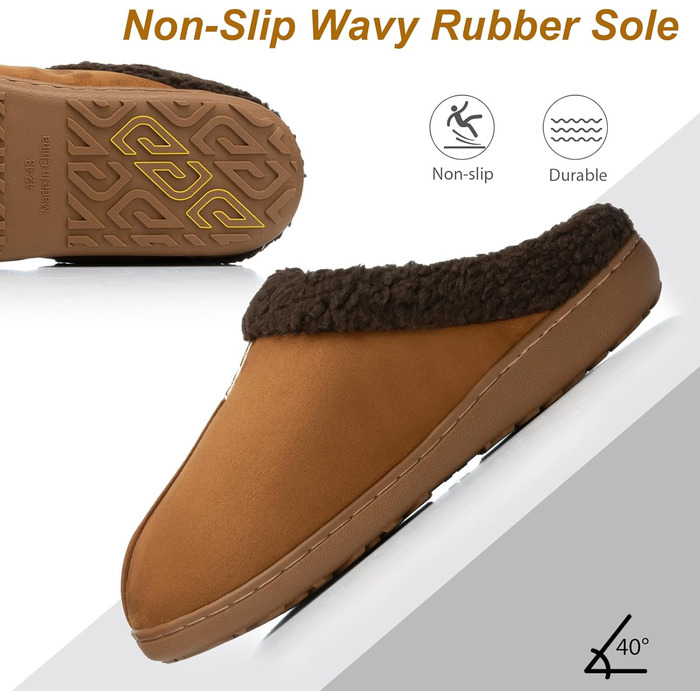 Чоловічі халапи з замші з меморі-піною, для дому та вулиці, теплі зимові халапи з антиковзкою підошвою, подарунок для чоловіка, тата (Колір: коричневий, розмір: 47/48 EU)