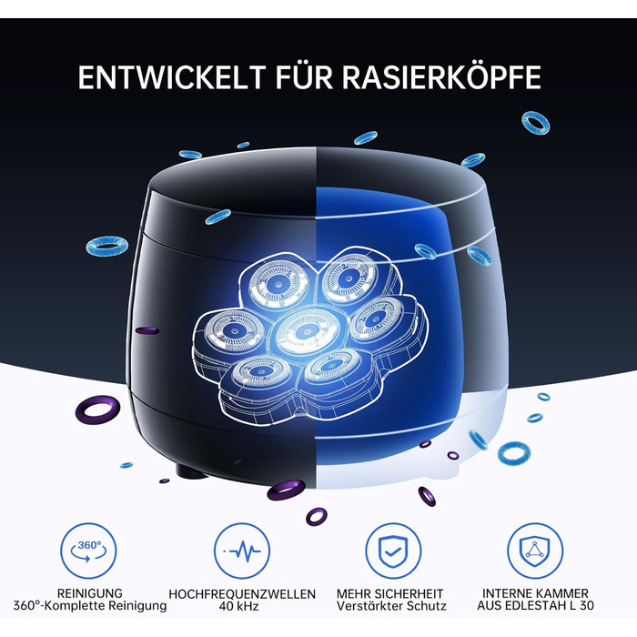 Електричний гоління голови для чоловіків 7D PRO Glatzen Rasierer - MAXGROOM IPX6 водонепроникний, з плаваючою головкою, 1400mAh, 8800RPM, USB-C, чорний