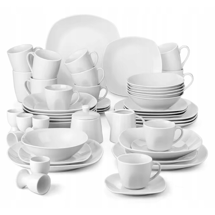 Елегантний білий порцеляновий обідній сервіз на 6 осіб, 50 предметів