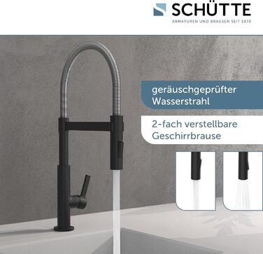 Кухонний змішувач SCHÜTTE 79147 MIAMI з висувною насадкою, поворотним гусаком 360° та Soft Touch, для раковини (хром/чорний)